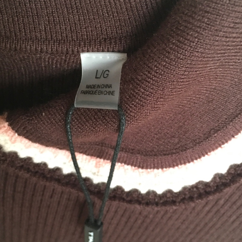 Long-Sleeve Ribbed Polo Top with Contrast Collar - Brown - Picture 3 of 6